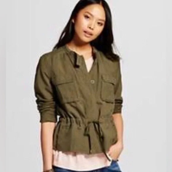 Like New Who What Wear Women's Olive Green Linen Blend Utility Jacket, L - Picture 1 of 9